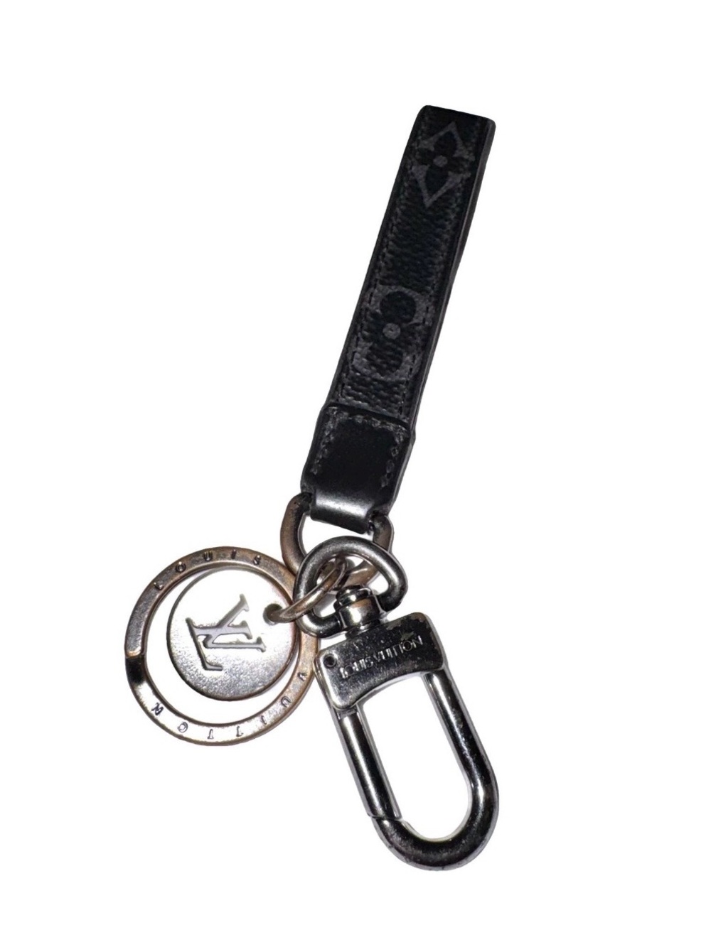 Louis Vuitton AUTHENTIC Monogram Eclipse Logo Dragonne Strap Keychain Bag Charm